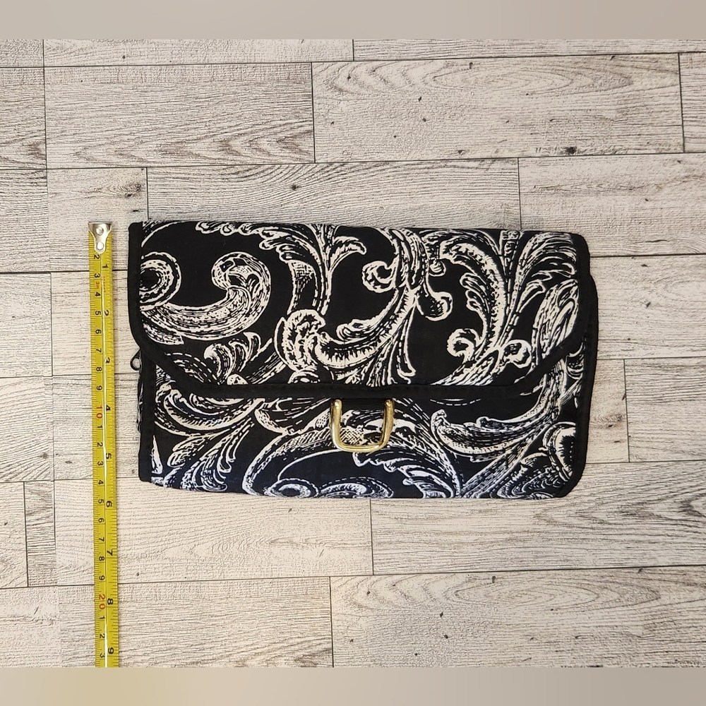 Diane Von Furstenberg Make up Travel Bag Black White Scroll Paisley Vintage - Picture 7 of 9